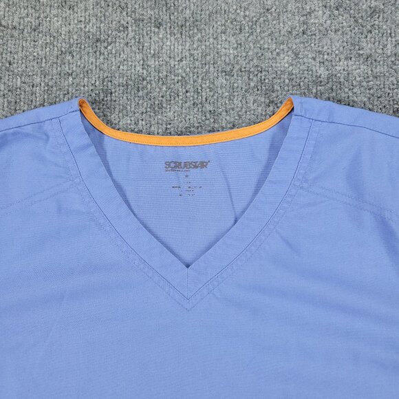 Scrubstar Scrub Top Shirt Women's Small Blue V-Neck Short Sleeve Pocket Uniform - Picture 2 of 13